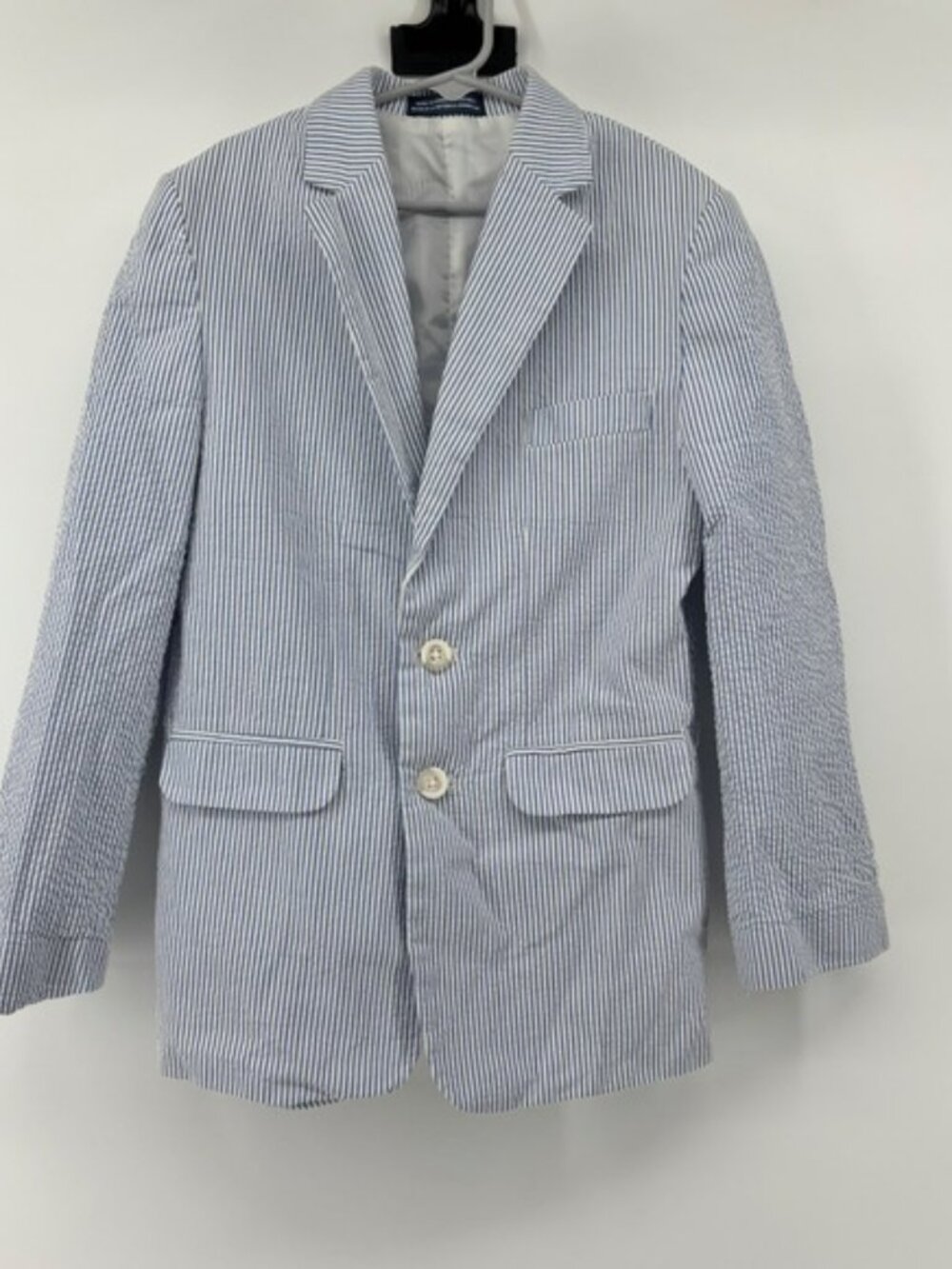 IZOD Boys Blue White Striped Seersucker Blazer Jacket Two Button Size 10